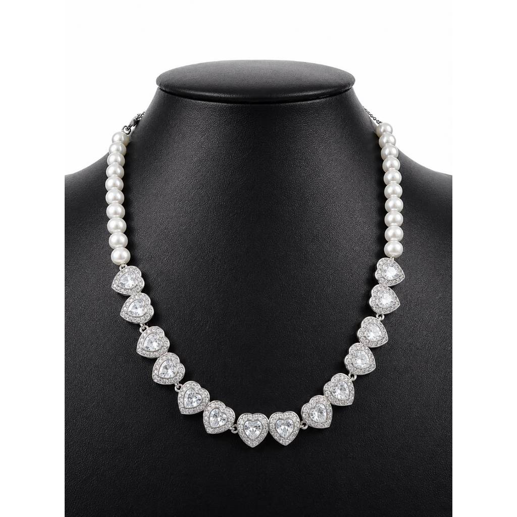 COLAR CHOKER CORAÇÃO PEROLAS ARIANA MODA FEMININA ACESSÓRIOS