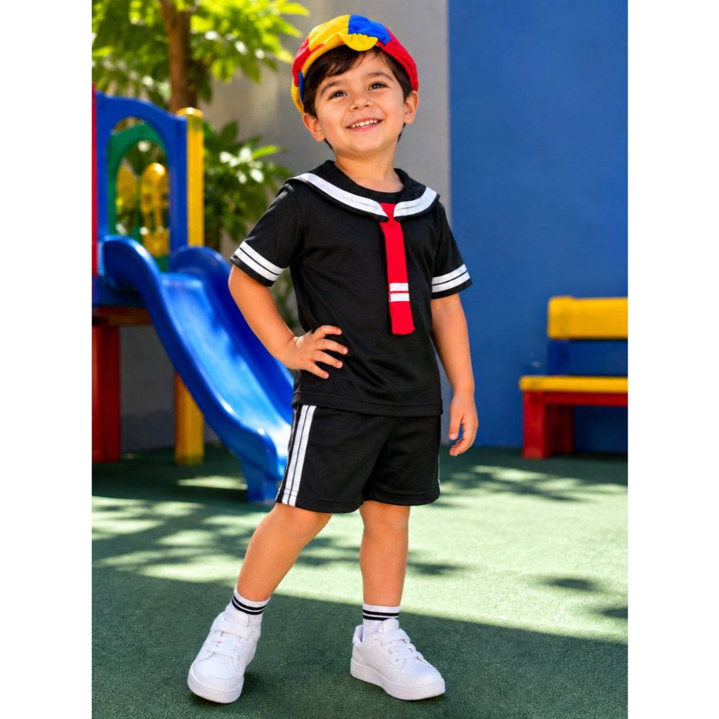 Fantasia Infantil do Kiko Turma do Chaves com Boina Chapéu Cosplay Personagem
