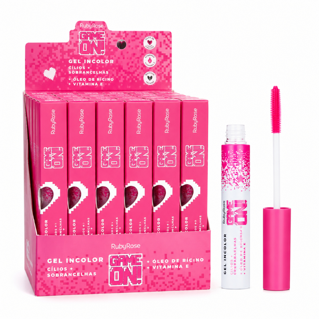 Box 24 Gel Incolor Cílios e Sobrancelhas Ruby Rose Game On HB509
