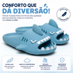 Chinelo Sandália Infantil Masculino Slide Nuvem Shark Fun Tubarão Divertido Antiderrapante