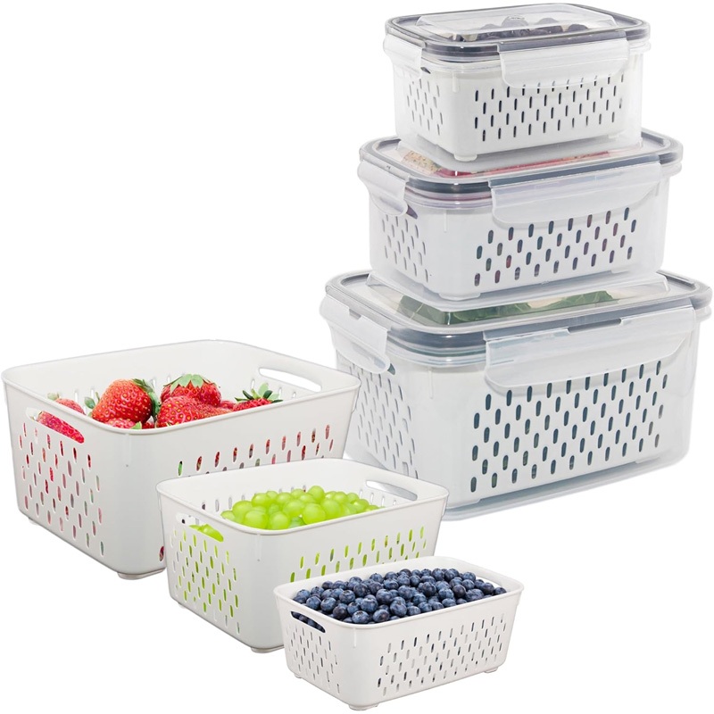kit 3 potes hermetico organizadores geladeira 850ml/1750ml/3300ml alimentos vegetais