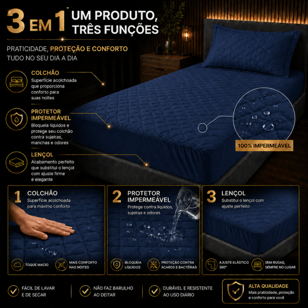 Capa Protetora Colchão Lençol Solteiro Impermeável c/ Elástico Antiácaro Antialérgico Envio Imediato