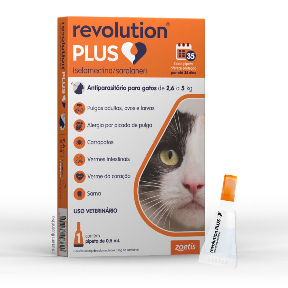 Antipulgas e Carrapatos Revolution Plus Para Gatos 2,6kg a 5kg Zoetis 1 Pipeta