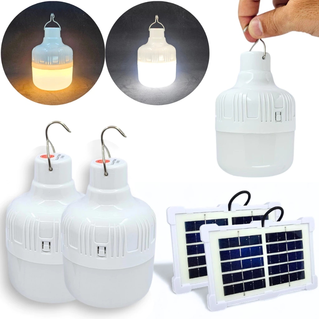 Imagem 2 Peças Lâmpada Solar Camping Lampião Led Potente Recarregável Barraca Lamparina Luz de Emergência Portátil