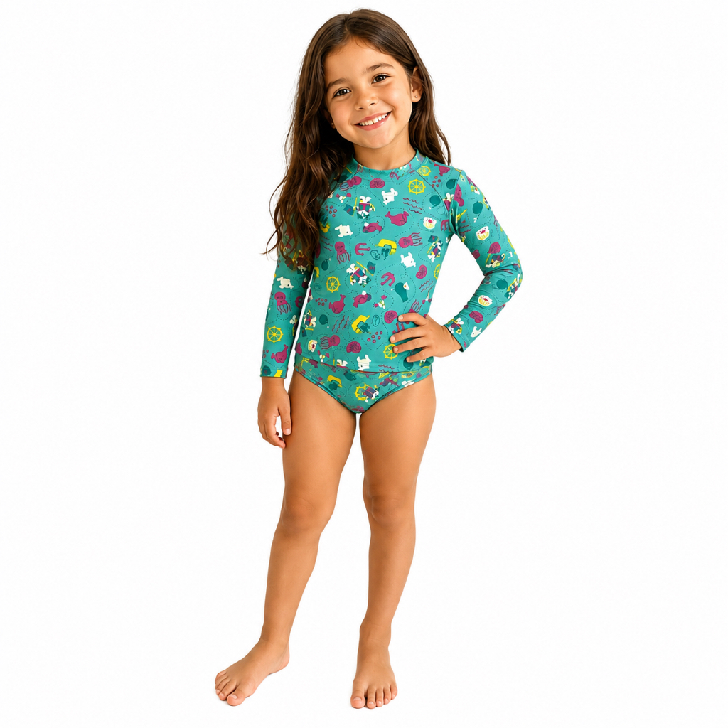 Kit Conjunto infantil de praia para meninas, Biquíni Blusa Proteção UV50 + e calcinha biquíni Praia. — imagem 2 de 2