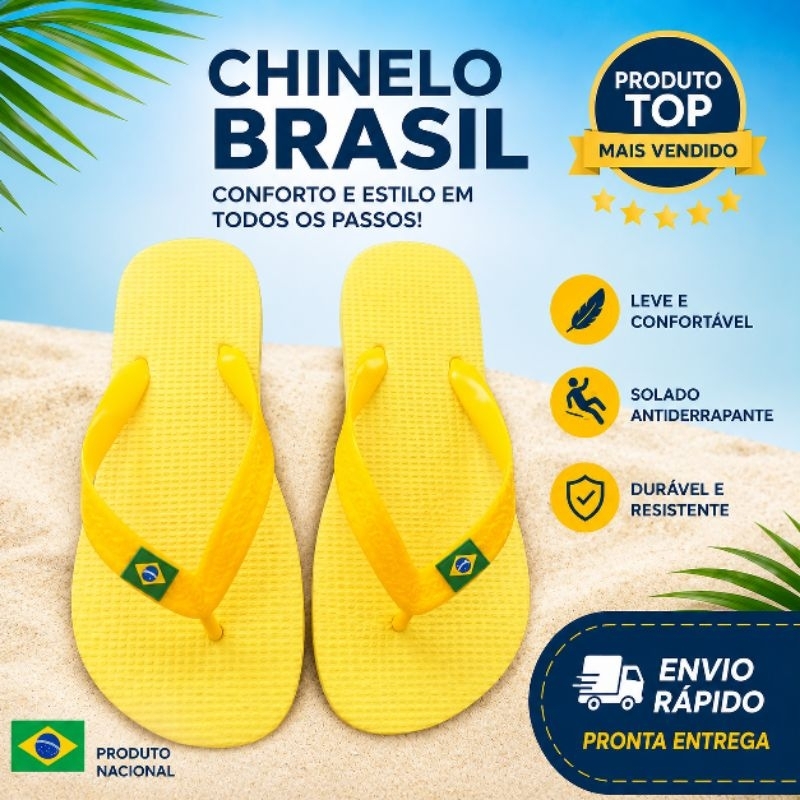 Chinelo Bandeirinha do Brasil Amarelo Canarinho Macio Leve e Super Confortável unissex
