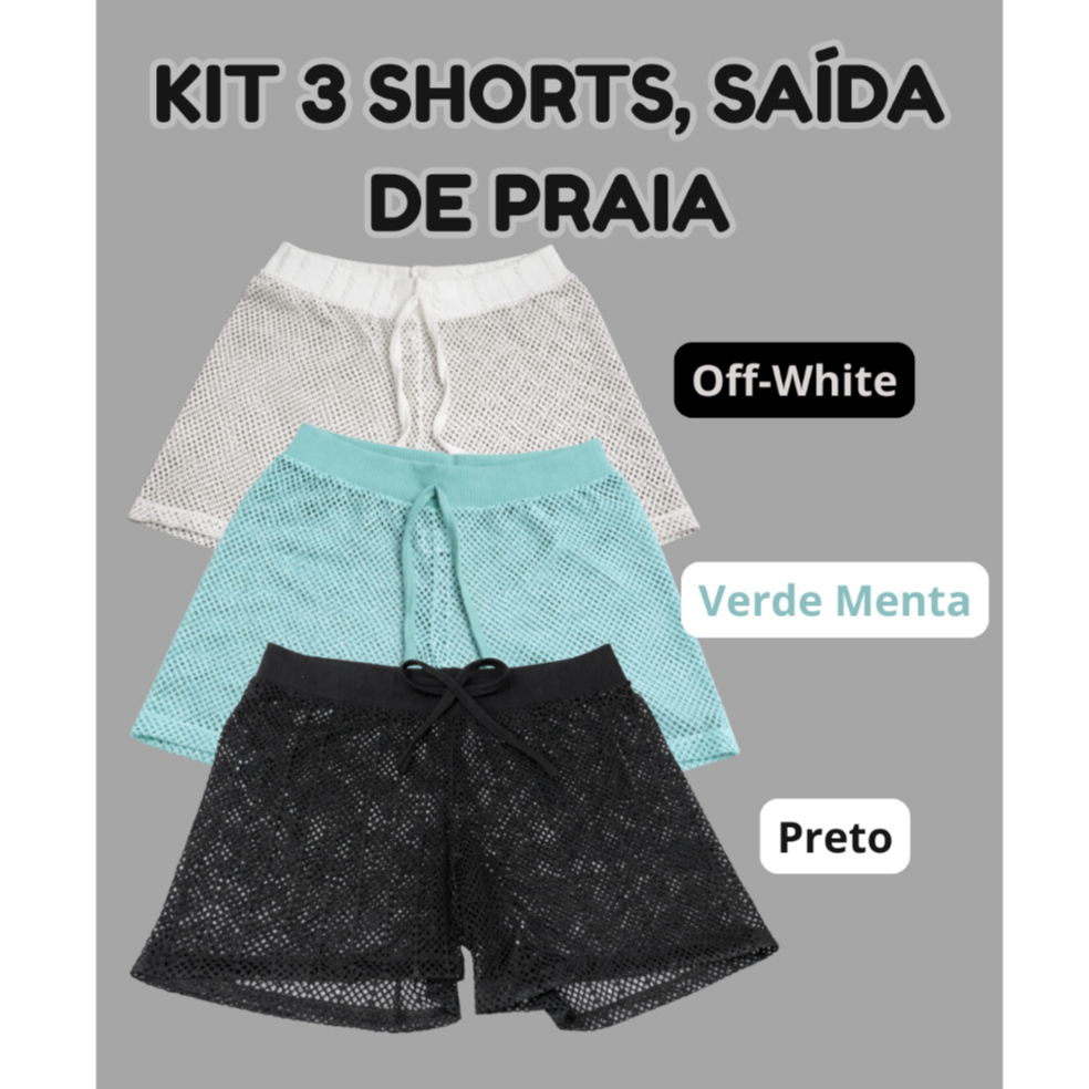 Kit de 3 Shorts Femininos Saída de Praia em Tecido Arrastão