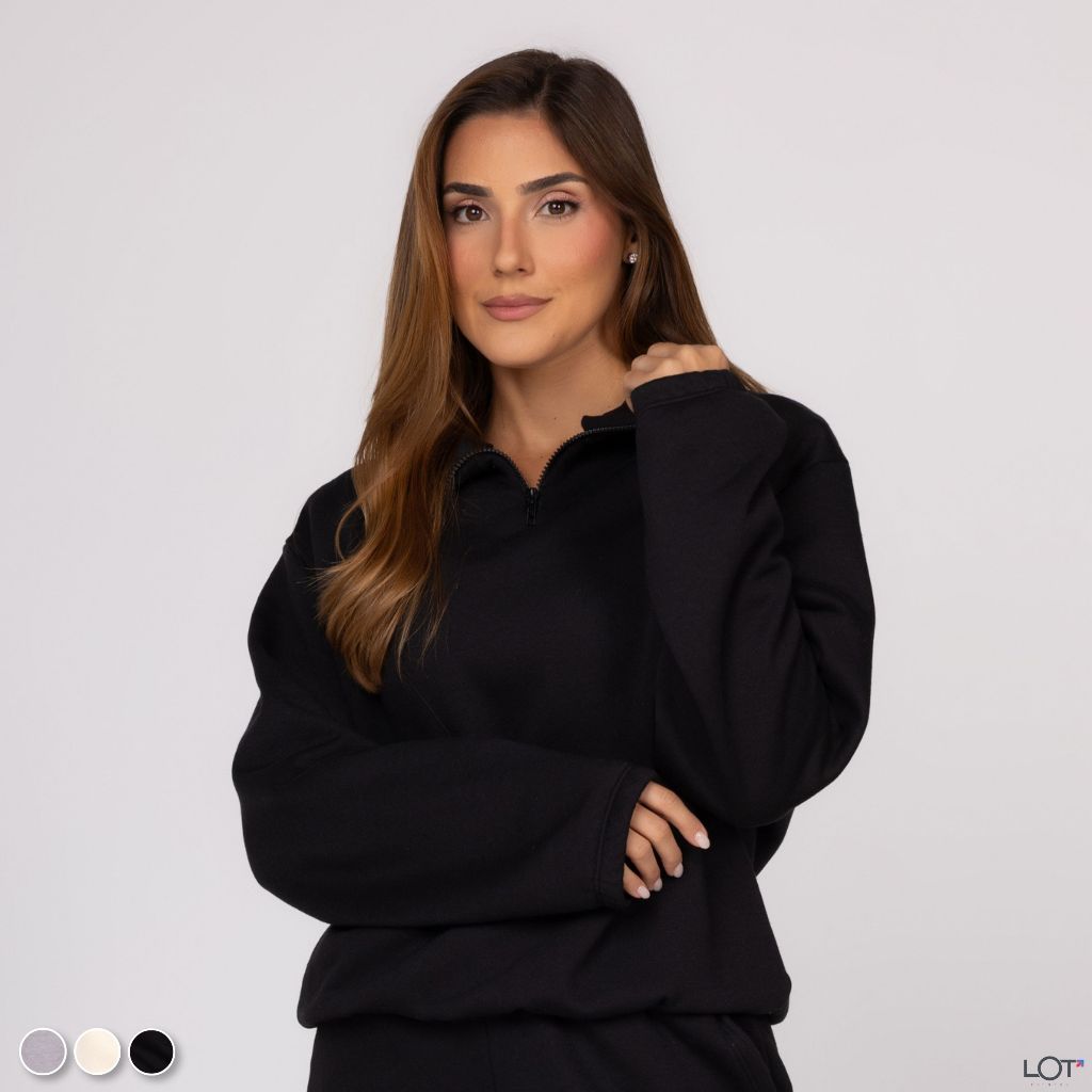 Casaco de Moletom Premium Feminino Fechado Zíper Curto Gola Alta Roupa Esportiva