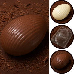 1~5 Forma BWB Com Silicone (3 partes) Para Chocolate Cód. 9334 - Ovo Texturizado Ondas 500g. Páscoa (CHOCO)