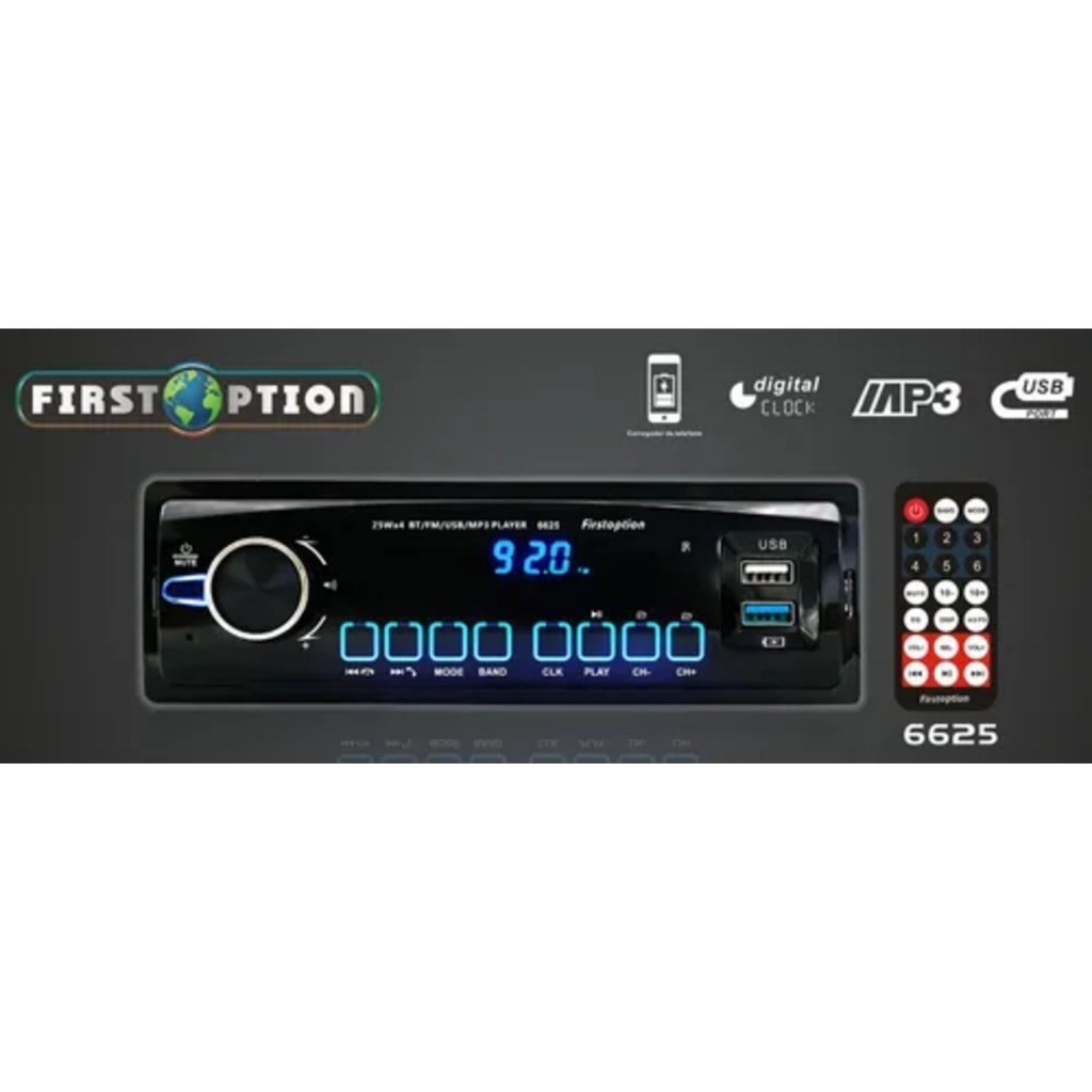 Rádio Mp3 Automotivo Com Controle Player Bluetooth Usb Universal 1 Din Painel Led