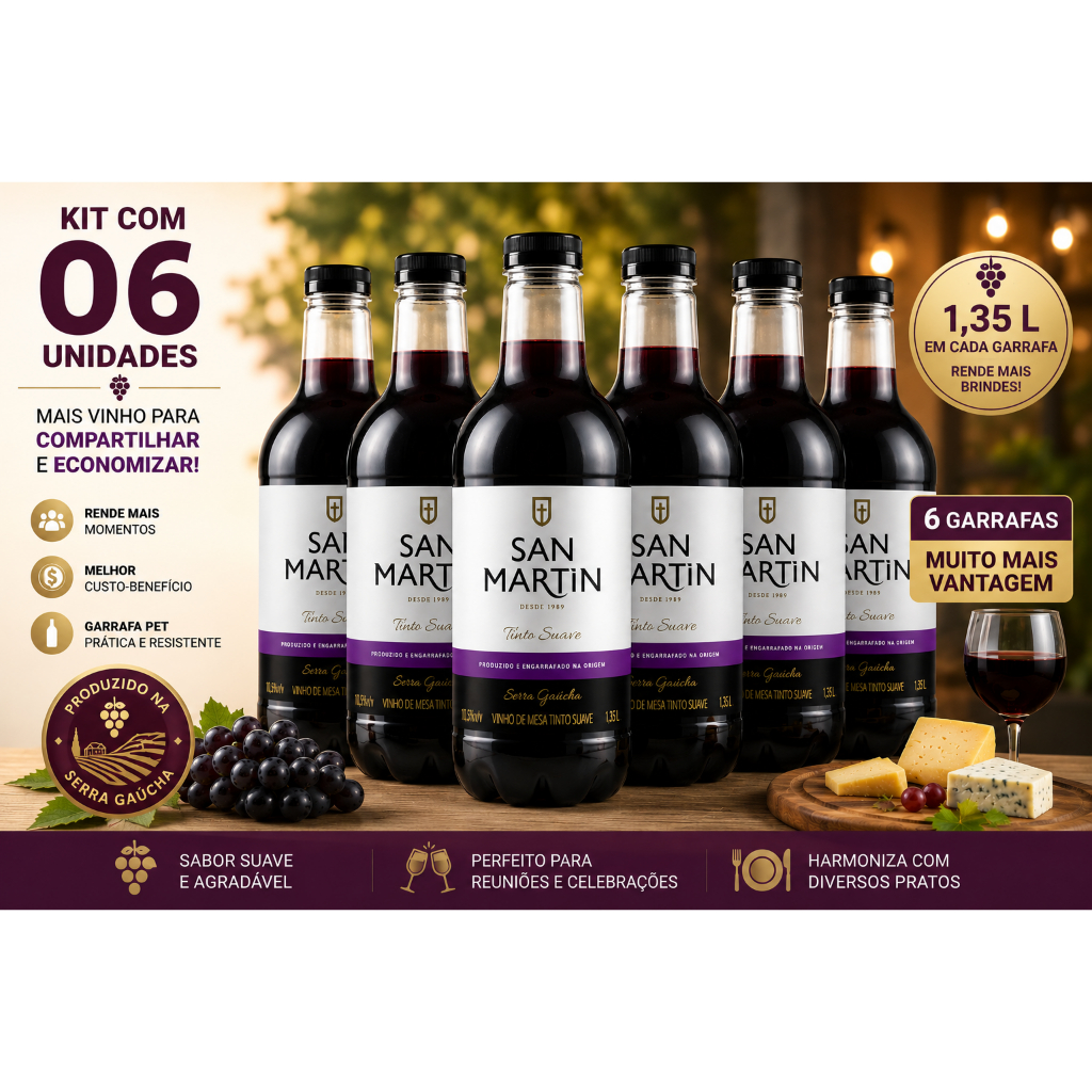 Vinho Tinto Suave San Martin 1,35L PET Serra Gaúcha