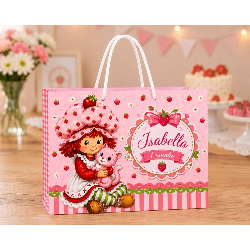 Sacola Personalizada Moranguinho Antiga Anos 80 Moranguinho Clássica Lembrancinha de Aniversário Infantil  Personalizado