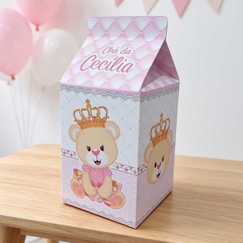 Caixa Milk Ursinha Princesa Rosa Lembrancinhas personalizadas Ursinha Chá de Bebê Ursinha - PEGUE E MONTE