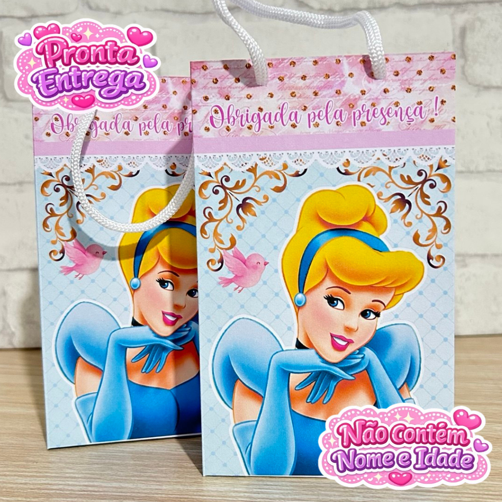 Sacolinha Surpresa Cinderela Personalizada no tema-pegue - Aniversário Princesa-aniversário luxo..