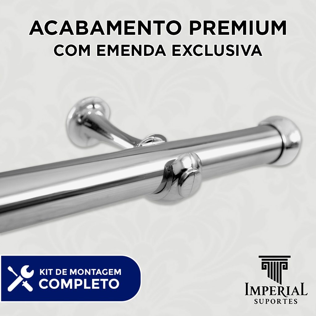 Varão de Cortina 3,60 Metros 28mm Cromado Cortinas Blackout Vara Varal Completo Instalação