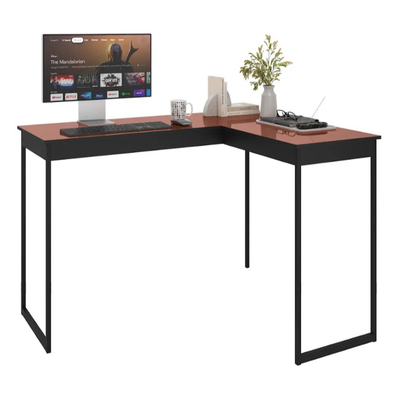 Mesa Escrivaninha Em L Mel Cobre Para Notebook Estudo Home Office Promoção