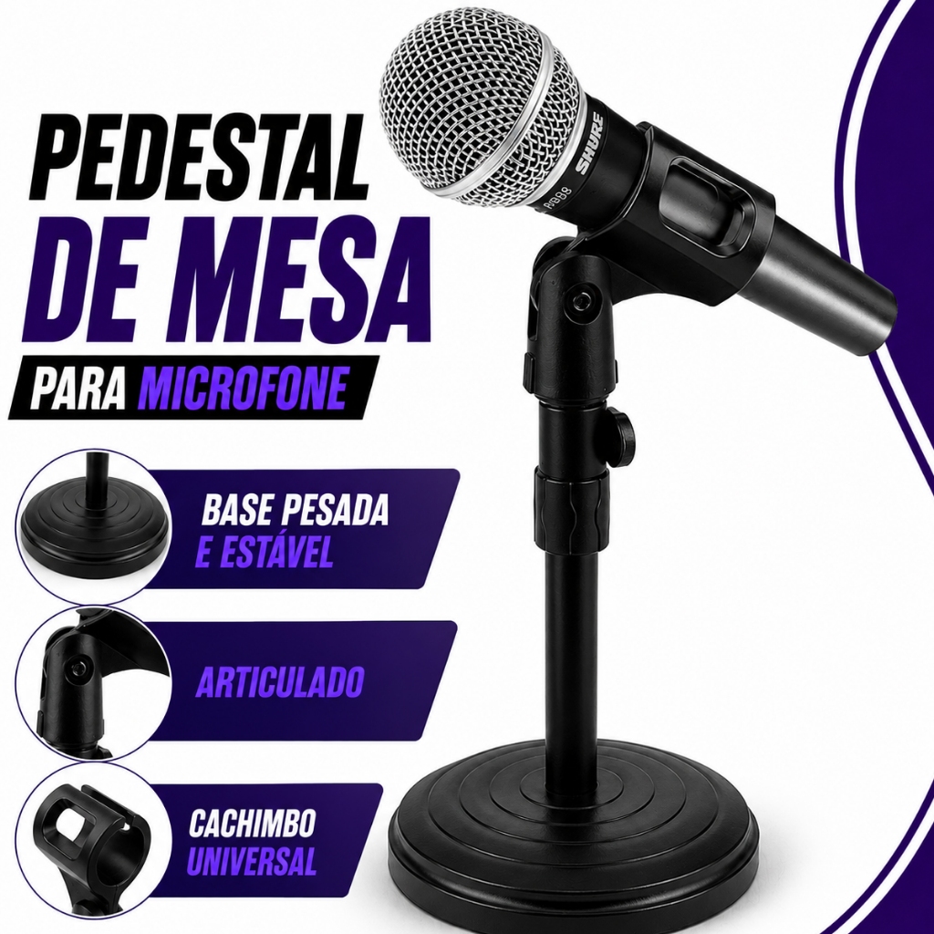 Mini Pedestal Suporte Microfone Mesa Bumbo Cajon estudio youtube radio 35cm