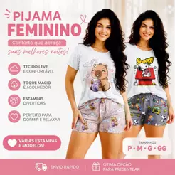 Pijama Feminino Adulto Baby Doll Manga Personagens Diversos Macio e Confortável Envio Rapido Promoçao