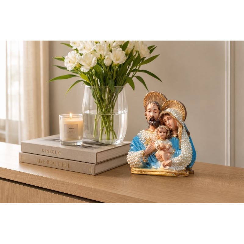 Imagem Sagrada Família 20cm Gesso Decorativa Religiosa Fé Proteção Família Presente Artesanal Católica