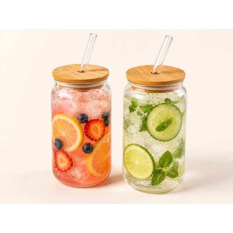 Copo De Vidro 600 ML Com Canudo e tampa de Bambu Não derruba líquido vedação-Capuccino Bebiba Drinks verão inverno