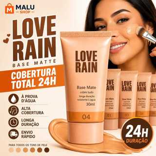 Base Líquida Matte Love Rain Cobertura Total 24hrs Longa Duração Prova D'Água Efeito Natu…
