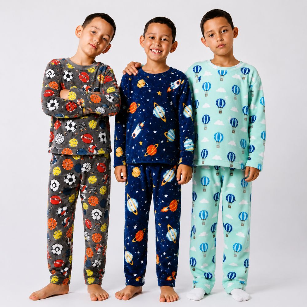 Pijama Infantil Inverno Fleece Menina Menino Conjunto Quentinho Térmico Roupa Dormir Frio Macio Confortável Sortido