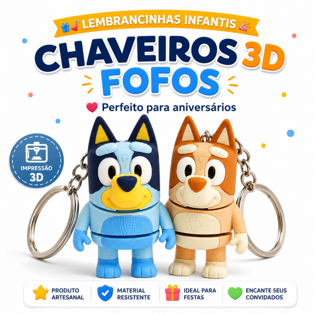 BLUEY E BINGO Chaveiro Infantil 3D Personalizado Lembrancinha de Festa Aniversário