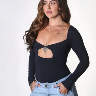 BODY MEL Roupa Feminina Estilo Gringa Outono Inverno Manga Longa Body de frio com Recortes