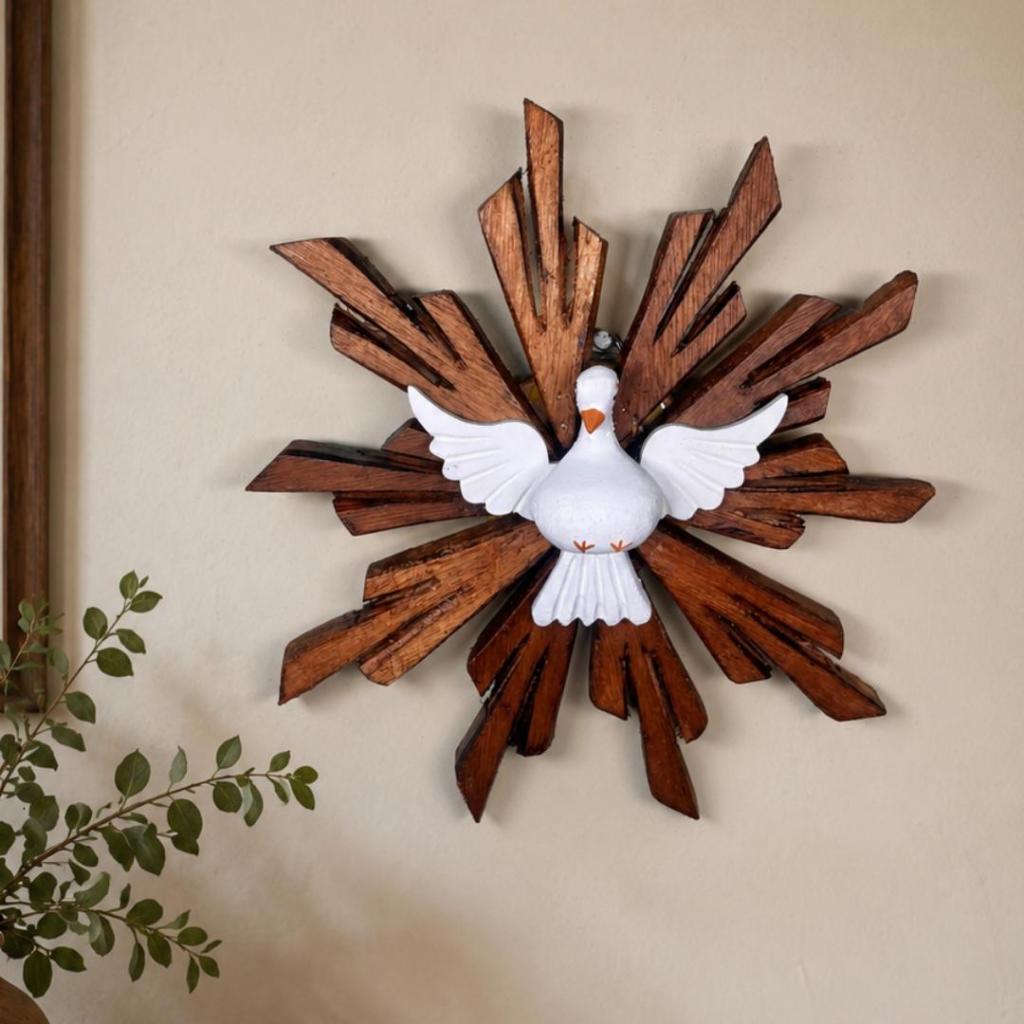 Divino Resplendor Espírito Santo Decorativo Artesanal Artigo Religioso 18cm De Parede Encerado Decorativo