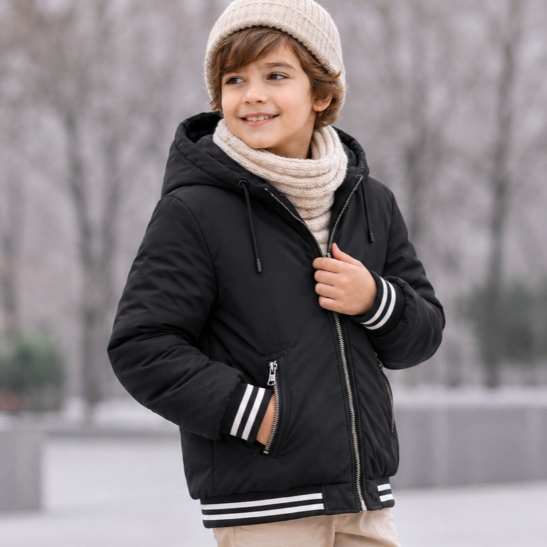 Jaqueta Infantil Masculino Forrada Com Pelo Capuz Removível