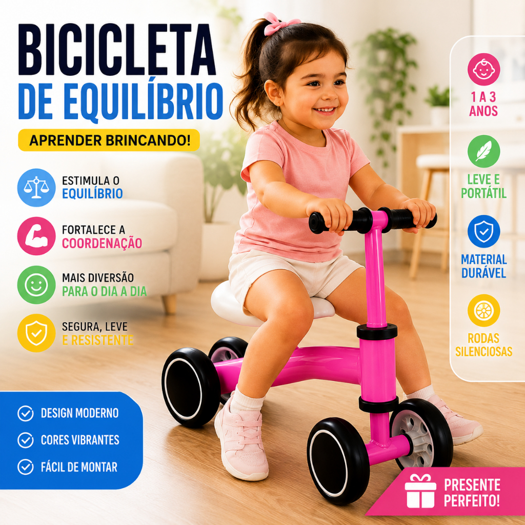Bicicleta Equilibrio Infantil Rosa Desenvolvimento Equilibrio Coordenação Motor