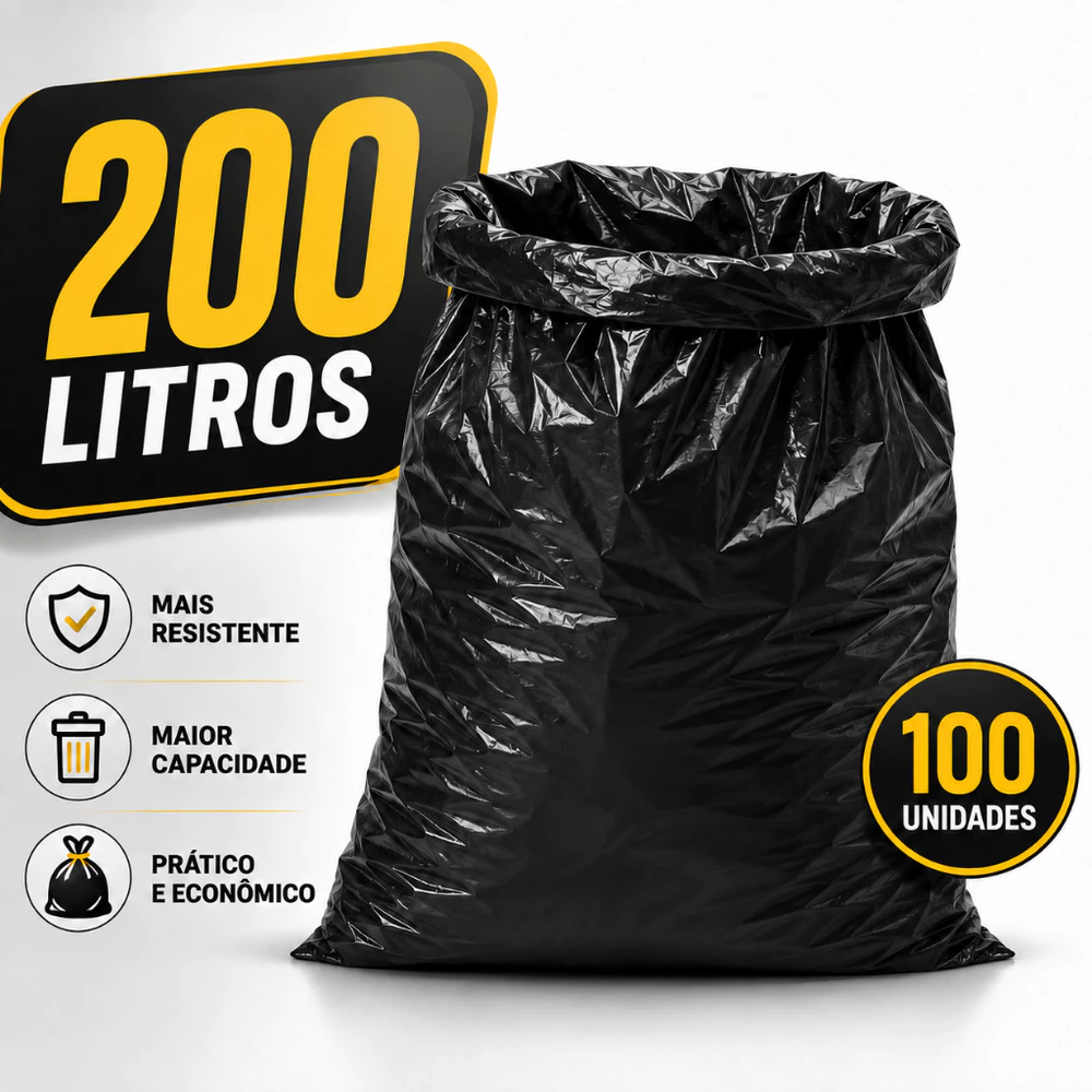 Saco de Lixo 200 Litros Reforçado 100 Unidades Grosso Comercial Residencial Pesado Resistente