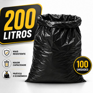 Saco de Lixo 200 Litros Reforçado 100 Unidades Grosso Comercial Residencial Pesado Resistente