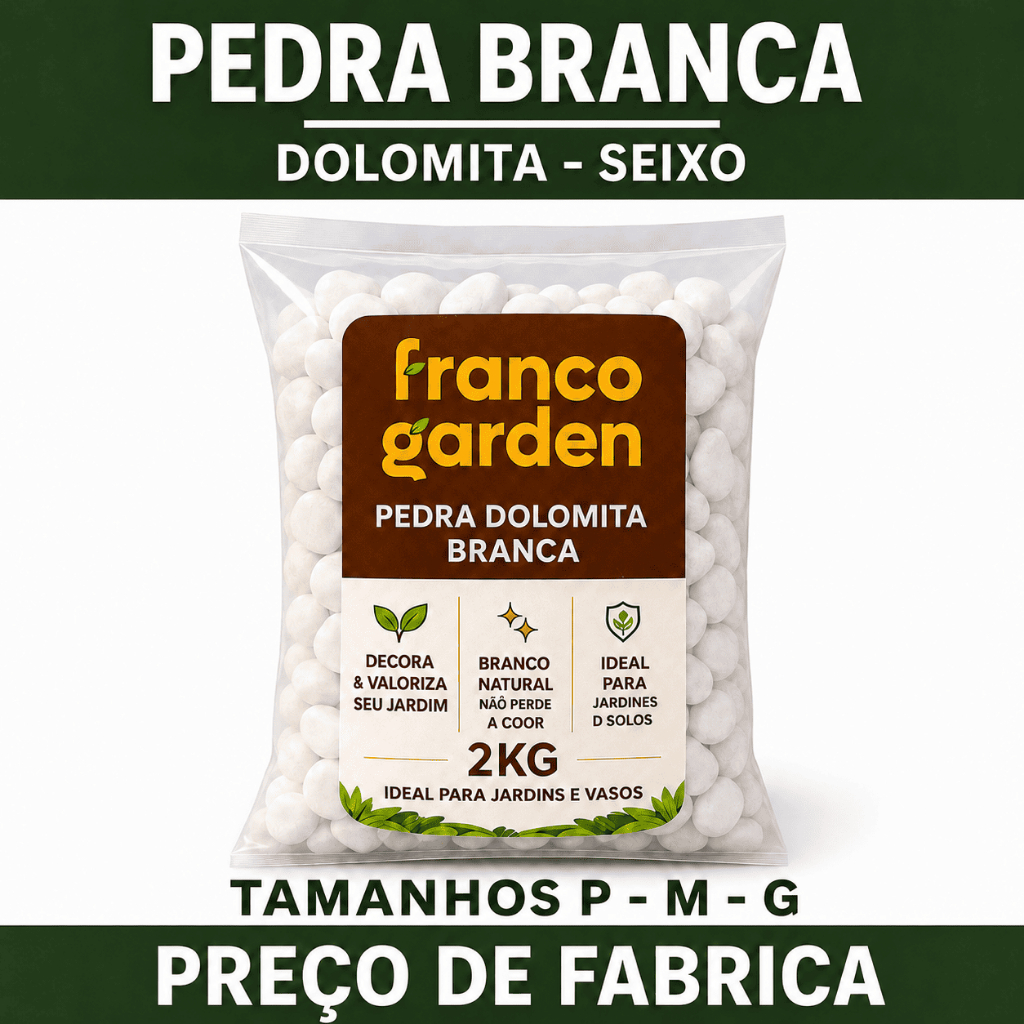 Pedra Seixo Branco de Jardim Dolomita  2kg - PREÇO DE FABRICA - Para decoração de vasos e jardins