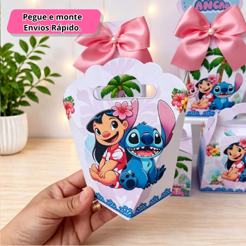 Kit Caixa Stitch Lilo e Angel Personalizado / Pegue e Monte /  Festa Infantil / Caixa Milk Lembrancinhas Decoração Festa