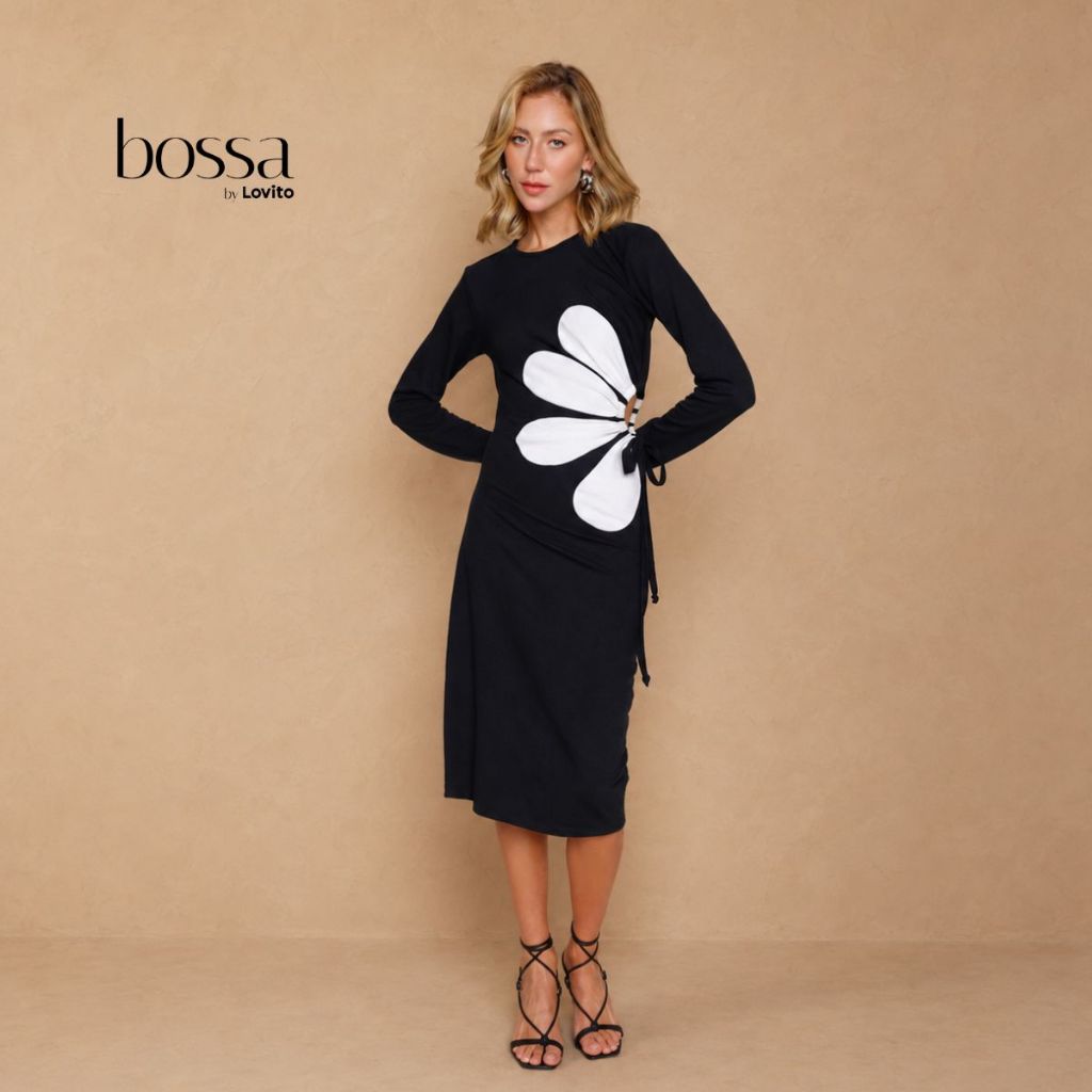 Lovito Bossa Vestido Midi Feminino Com Recorte Floral DRB19882018