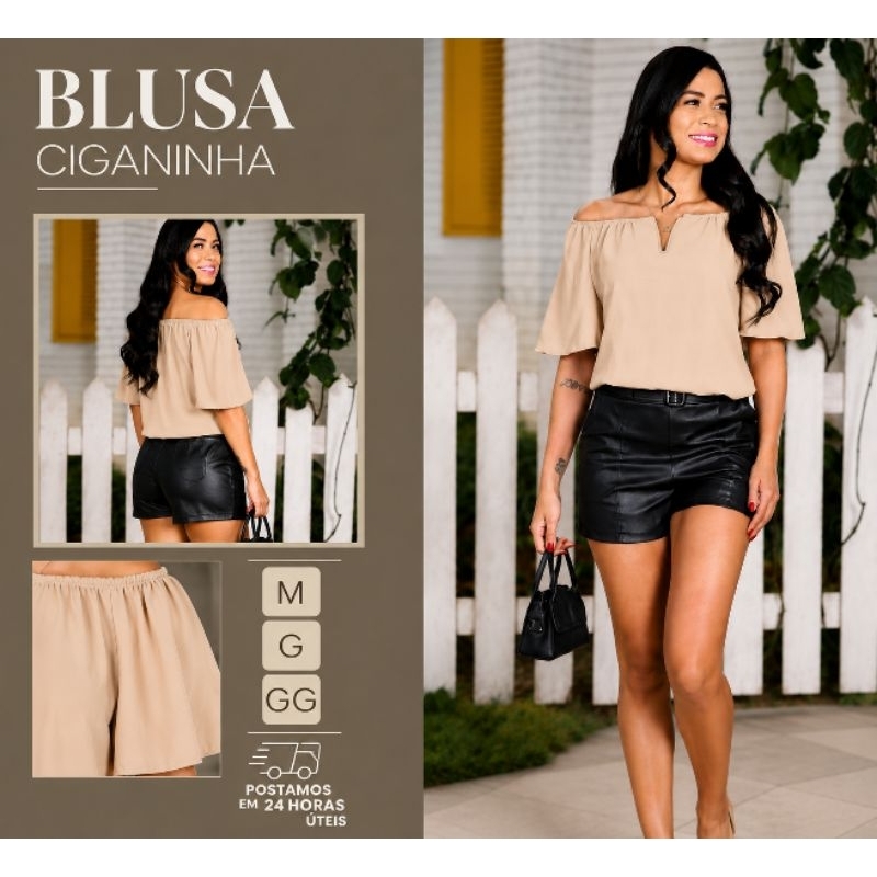 Ciganinha Blusa Cigana Feminina Ombro a Ombro Manga Curta Duna