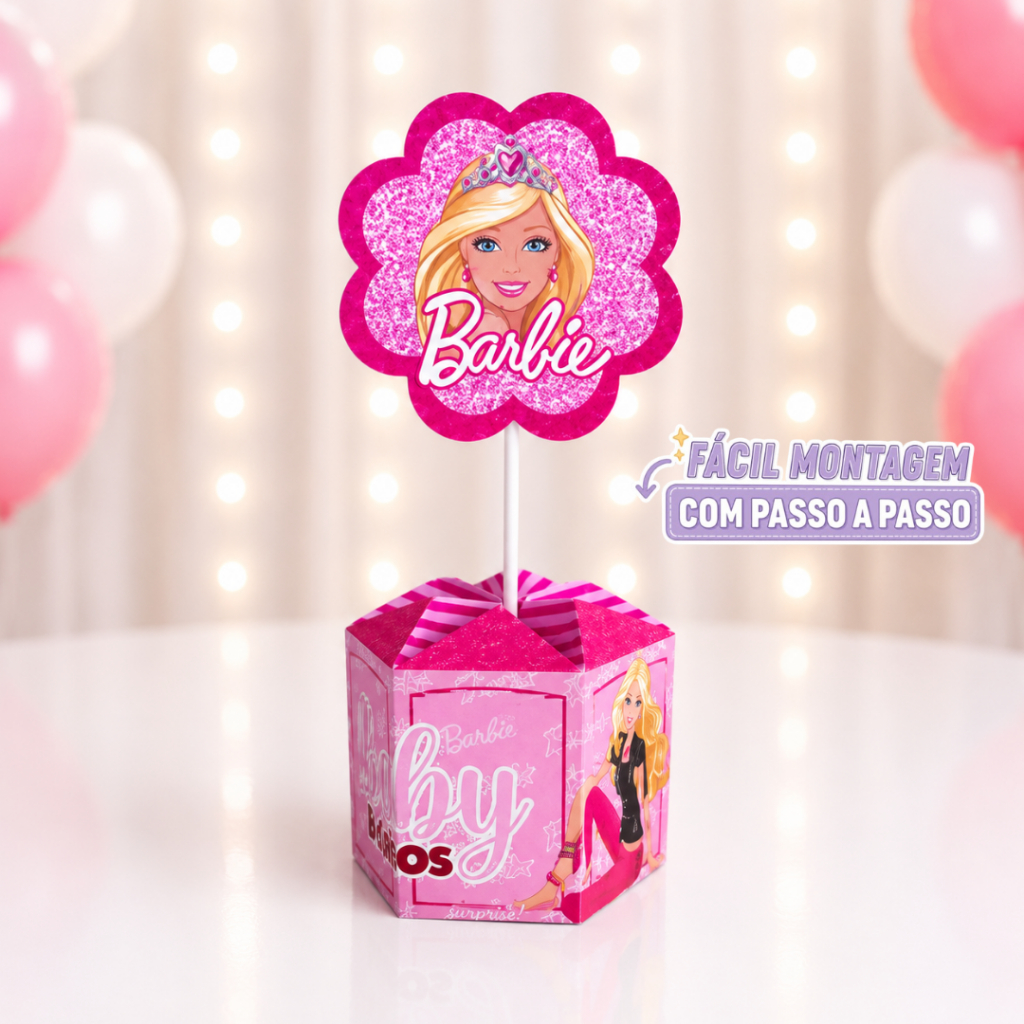 Centro de Mesa Barbie Pegue e Monte Personalizado | Decoração de Mesa | Lembrancinhas Festa Infantil 💜