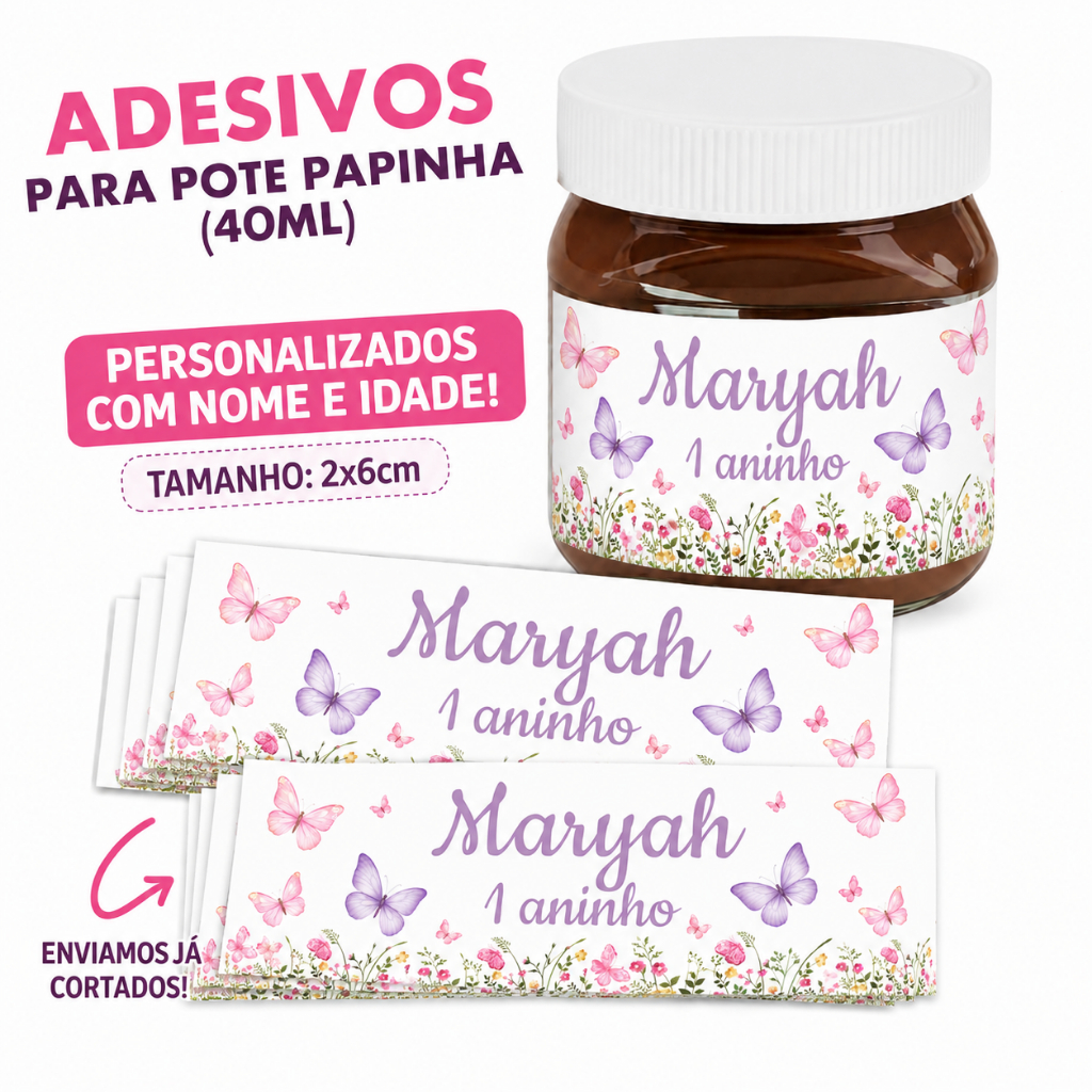 30/60/90 unidades Rótulos adesivos para Papinhas 40ml Tema Personalizado Nutella Borboletas para lembrancinhas