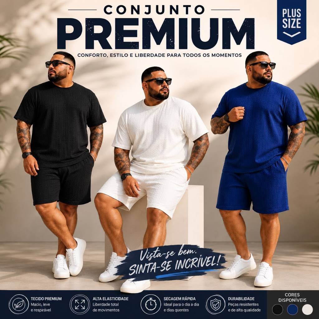 Conjunto Masculino Plus Size Elegante de Camiseta e Shorts com Gola Redonda para outono e inverno veste do M ao G2 Blusa