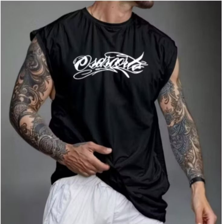 Camiseta Regata Oversized Estampada OSASCORTE 244  Masculina Estilo Streetwear Academia Treino Fitness Casual Verão
