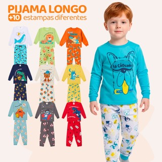 Kit Sortido 6 Peças Pijama Comprido Infantil Menino - 3 Camisas + 3 Calças - Kit com 3 Pi…