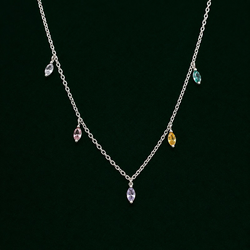 Choker Gotas Coloridas em Prata 925 Feminina Elegante