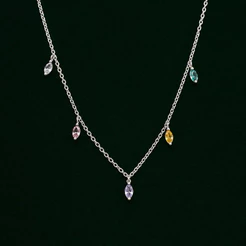 Choker Gotas Coloridas em Prata 925 Feminina Elegante