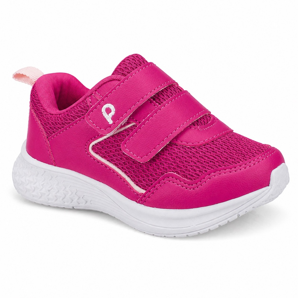 Tênis Jogging Infantil Menina Pequito Duplo Fechamento Calce Fácil Escolar Pink 5205