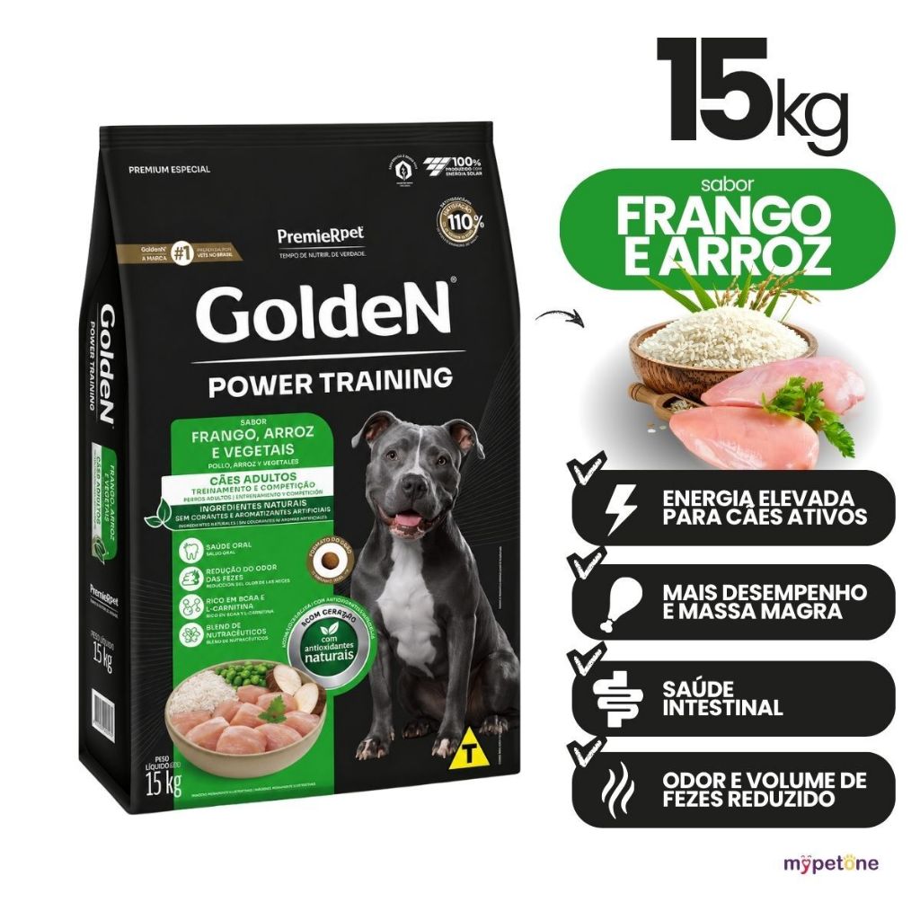 Ração Golden Power Training Cães Adultos Frango e Arroz 15kg