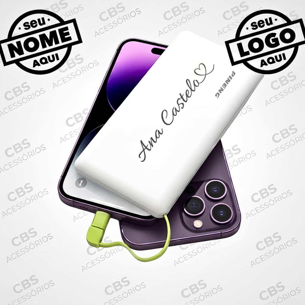 Carregador Portátil Power Bank 10.000mah - Personalização a Laser - Nome - logo - Símbolos Time