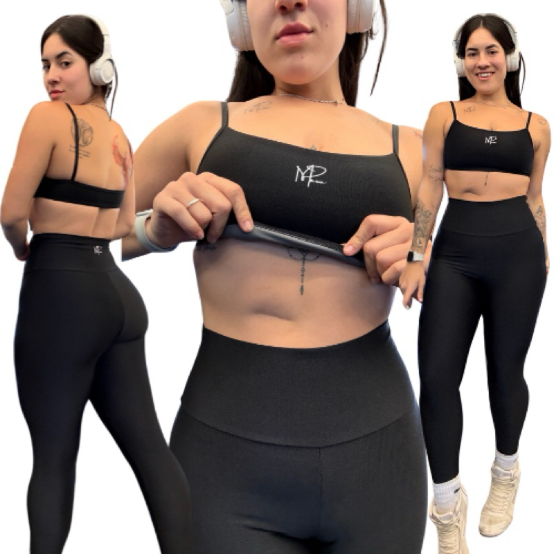 MPAIVA Conjunto Academia Top + Legging Canelado Poliamida Premium Roupa Fitness