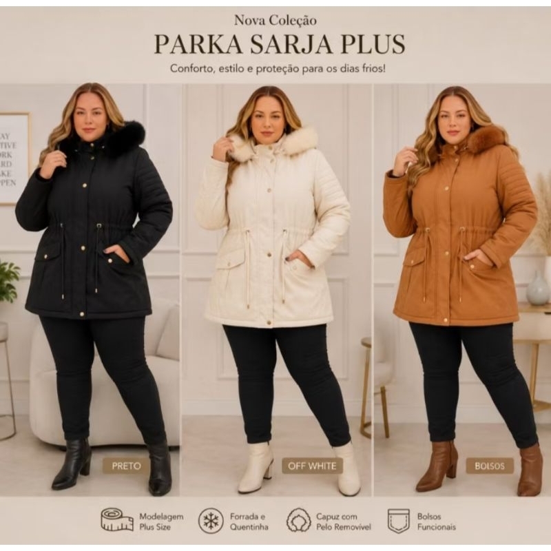 Parka forrada Feminina Sarja  plus size forrada pelucia  g2 ao g5