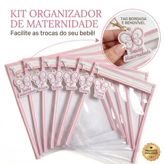 Kit 6 Saquinhos Maternidade com Zíper e Tag Bordada – Organizador Roupas Bebê e Mamãe 26x31cm